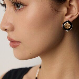 Chic S925 Sterling Silver Enamel Medallion Stud Earrings